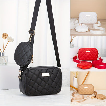 Elegant 2pcs Set: Chic Quilted Crossbody Bag