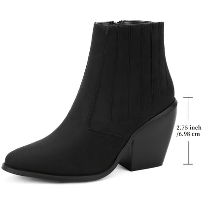 Botines de vaquero con tacón grueso y cremallera lateral para mujer