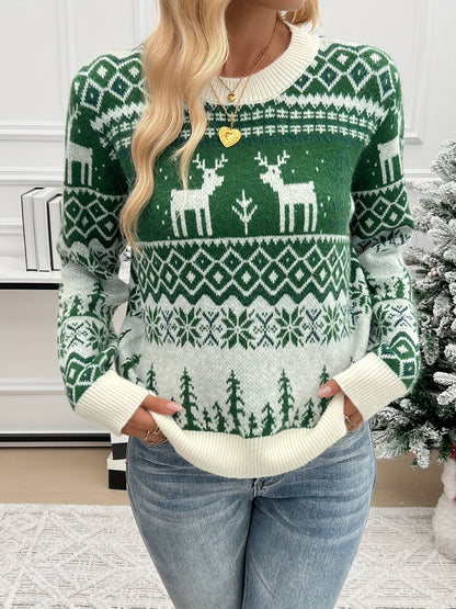 Cozy Winter Crew Neck Sweater - Soft, Long Sleeve, Casual Pullover for Women - Festive Christmas Pattern, Perfect for Fall and Winter Seasons, Women's Clothing