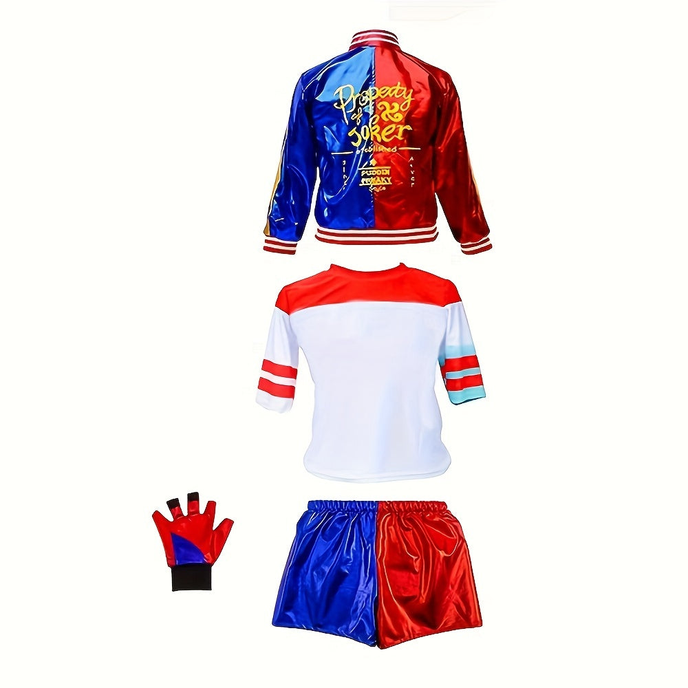 Complete Girls' Halloween Costume Set - Cosplay Printed Jacket, Shirt, Pants, and Gloves - Full Outfit Party Costume for Girls