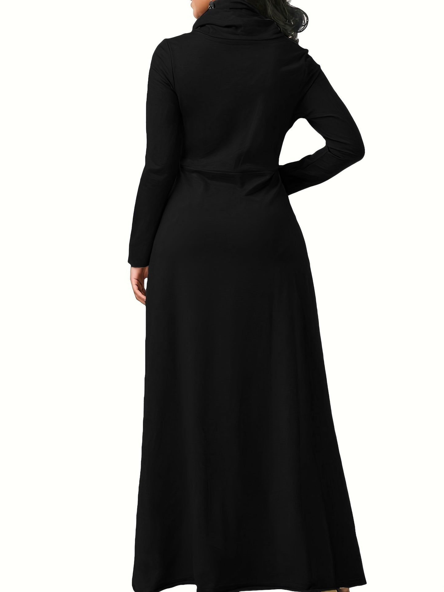 Plus Size Comfort Maxi Dress - Casual Turtleneck with Pockets, All-Season High Stretch & Machine Washable