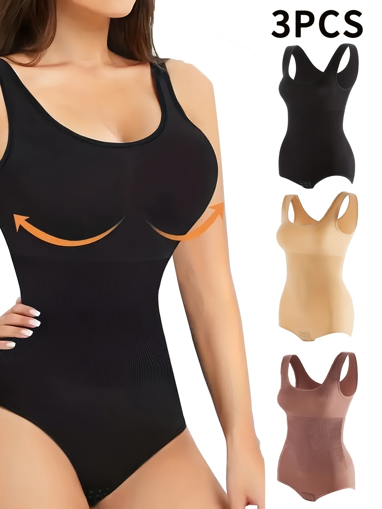 3-Pcs Women's Round Neck Triangle Body Shaper Vest, Solid Color Sports Body Shaper for Fitness and Everyday Wear