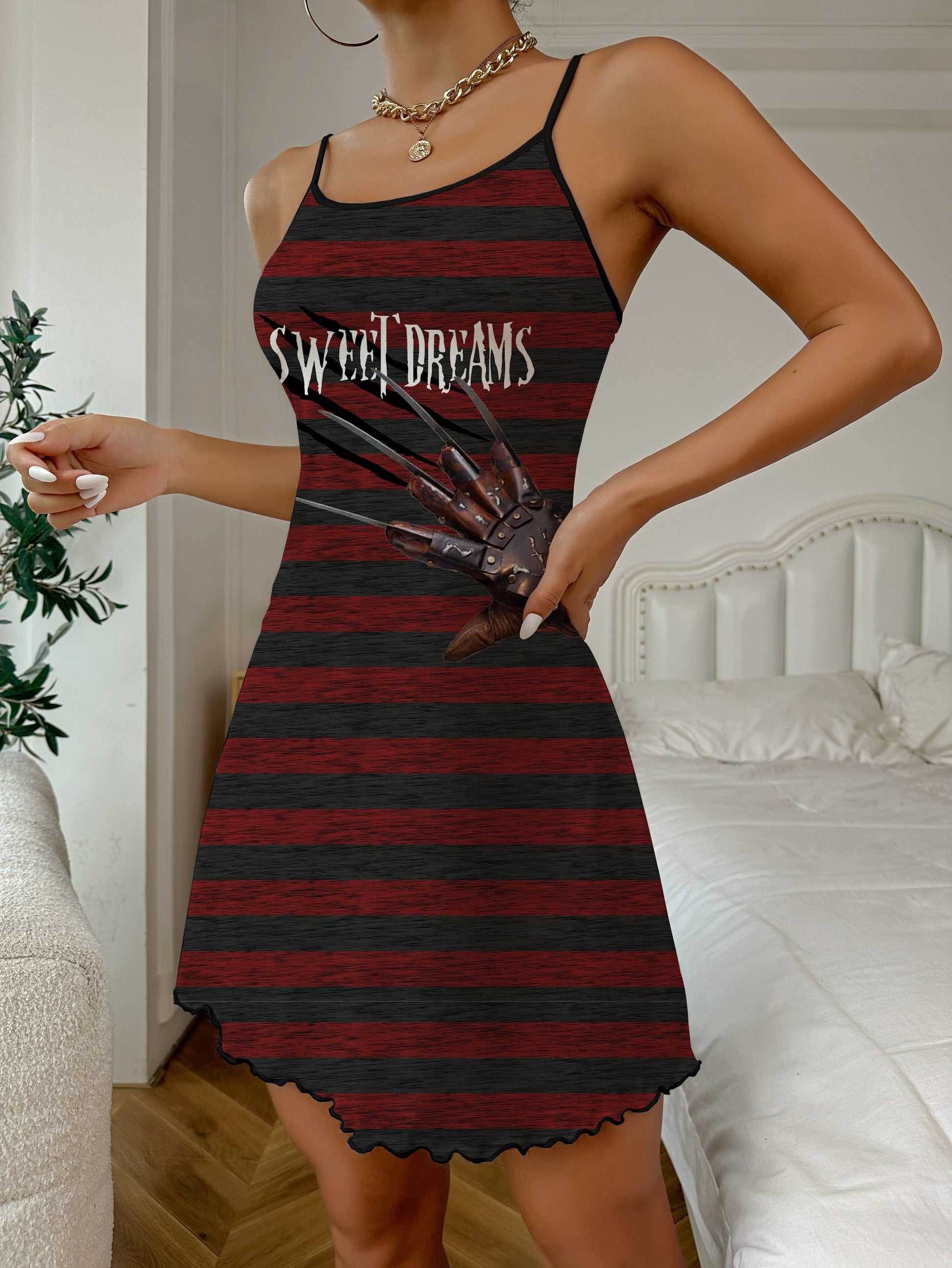 Comfortable Womens Striped Sleep Dress - LuxyXO