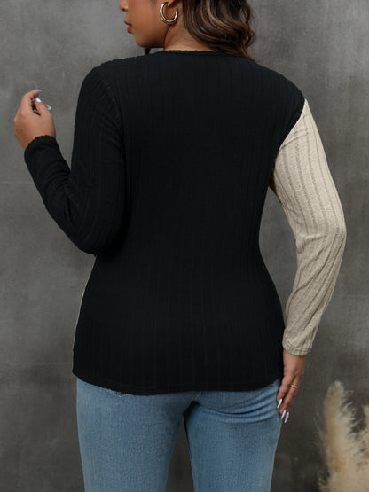 Plus Size Colorblock Ribbed Top