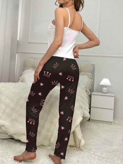 Adorable conjunto de pijama con estampado de corazones a cuadros: camiseta de tirantes cómoda y pantalones elásticos para el romance del Día de San Valentín: ropa de descanso y ropa de dormir para mujer