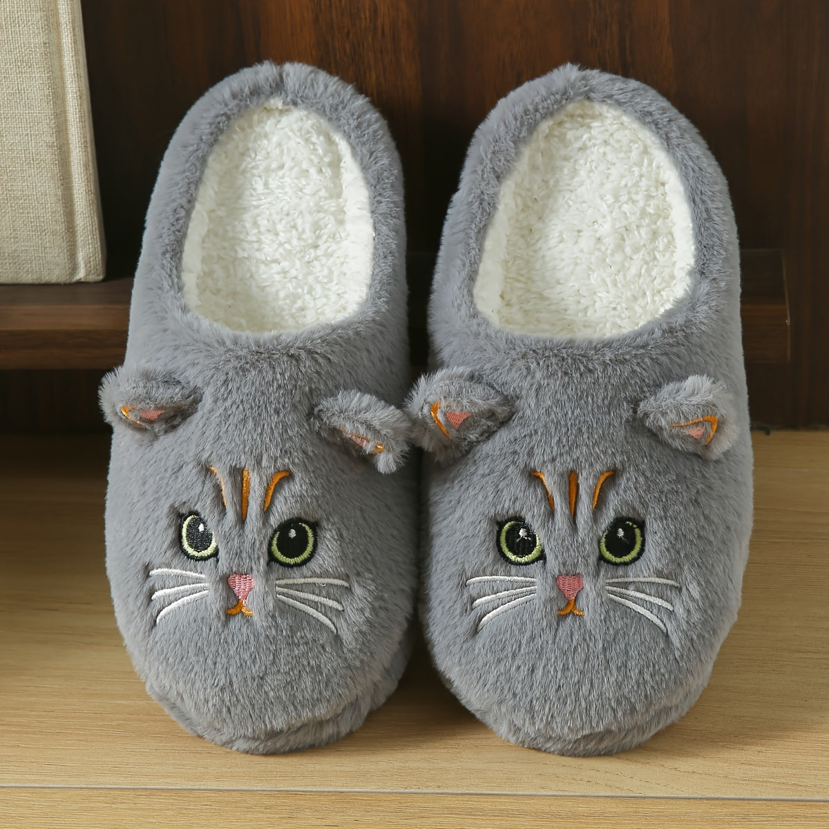 Cozy Cartoon Cat Plush Slippers for Women - LuxyXO