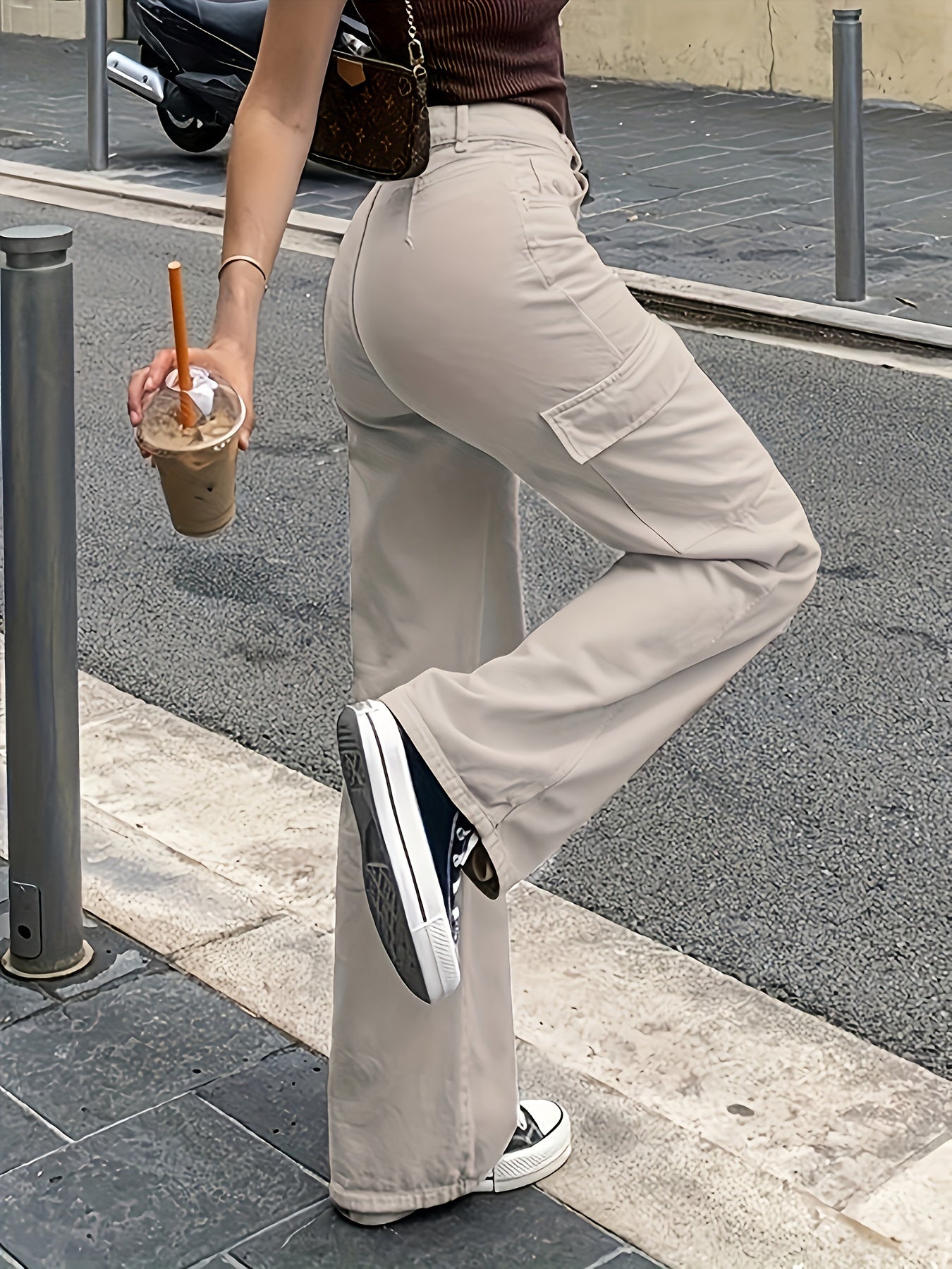 Stylish Flap Pocket Wide Leg Cargo Pants