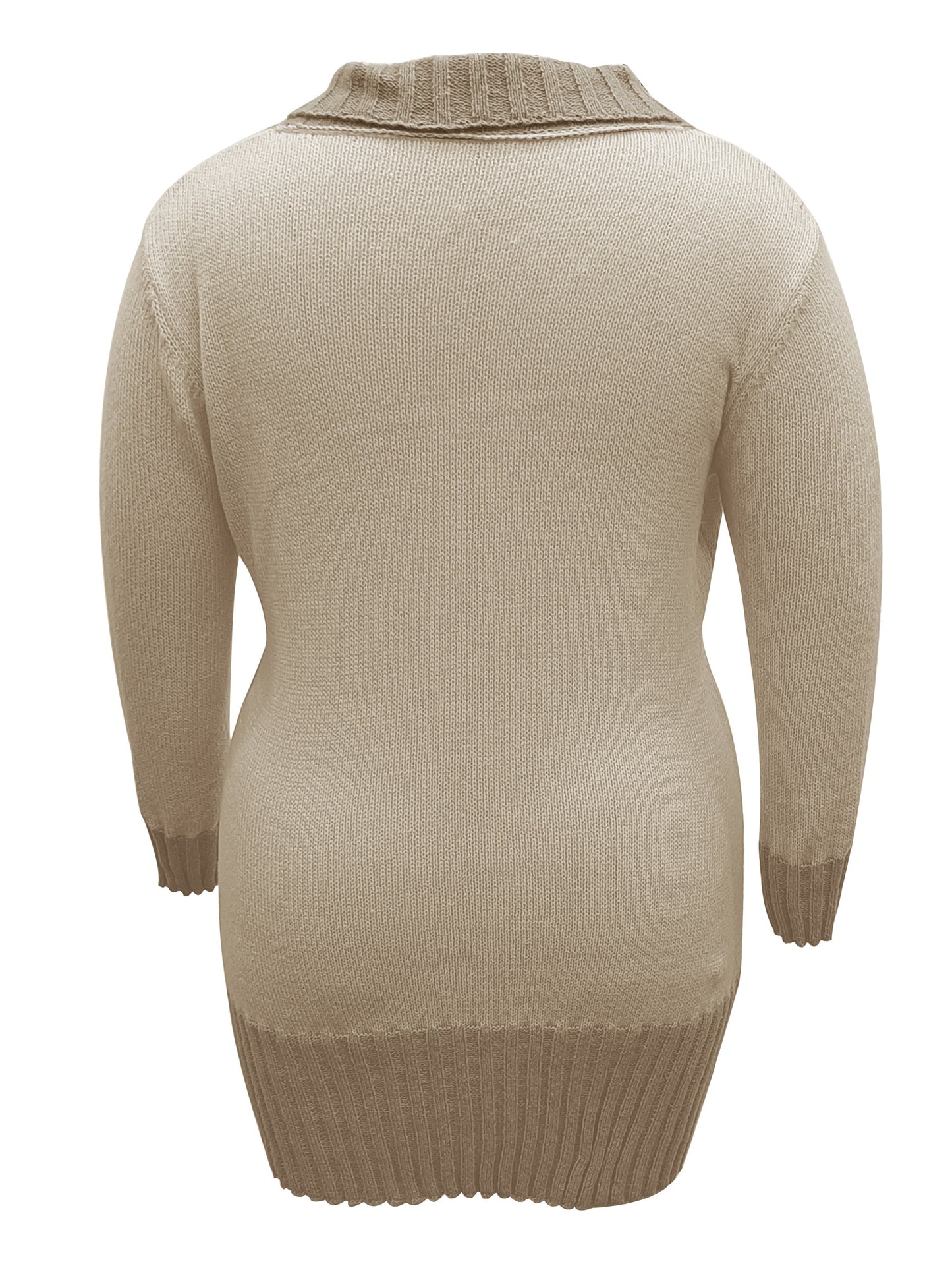 Plus Size Chic Cable Knit Sweater Dress - Fashionable Colorblock, Horn Button Detail