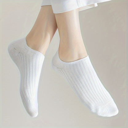 5/10 Pairs Solid Low Cut Socks, Simple & Breathable Unisex Invisible Socks, Women's Stockings & Hosiery