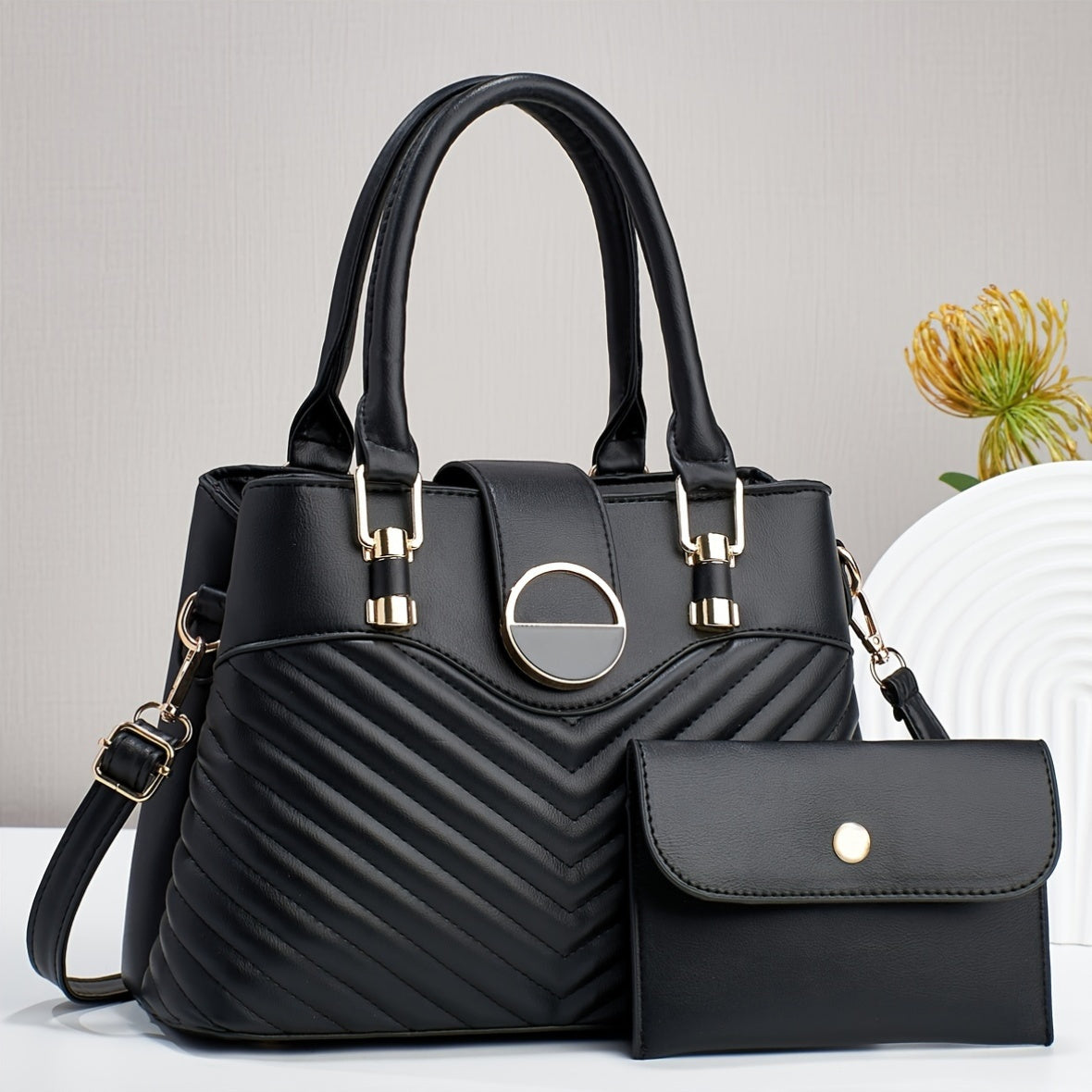 Elegant Faux Leather Tote Bag with Wallet for Women