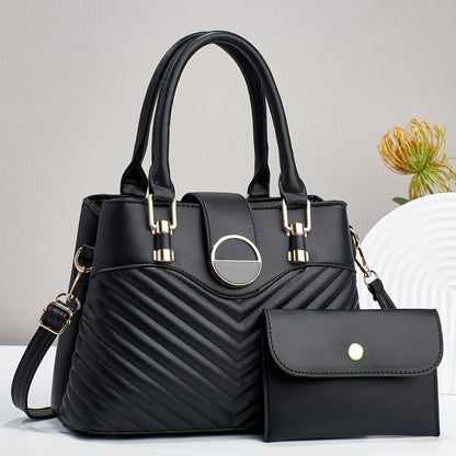 Elegant Faux Leather Tote Bag with Wallet for Women