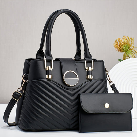 Elegant Faux Leather Tote Bag with Wallet for Women