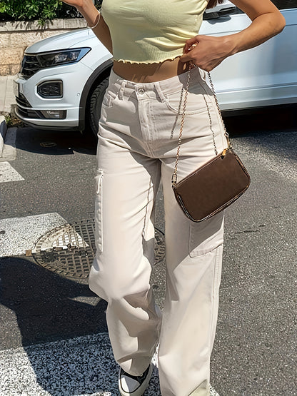 Stylish Flap Pocket Wide Leg Cargo Pants