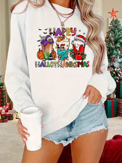 Drinks Print Sweatshirt, Crew Neck Casual Sweatshirt For Winter & Fall, Women's Clothing