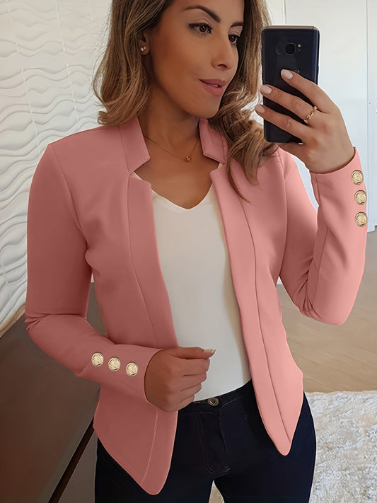 Stylish Solid Open Front Long Sleeve Button Blazer