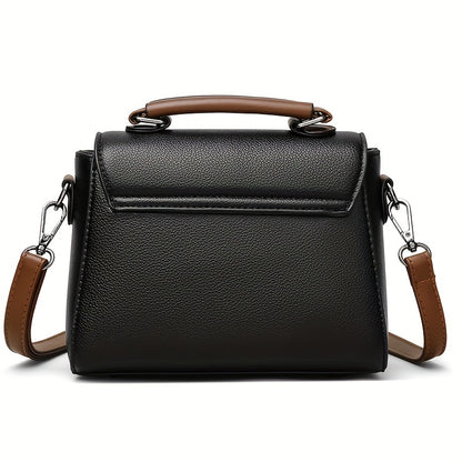 Retro Buckle Handbag For Women, Color Contrast Crossbody Bag,