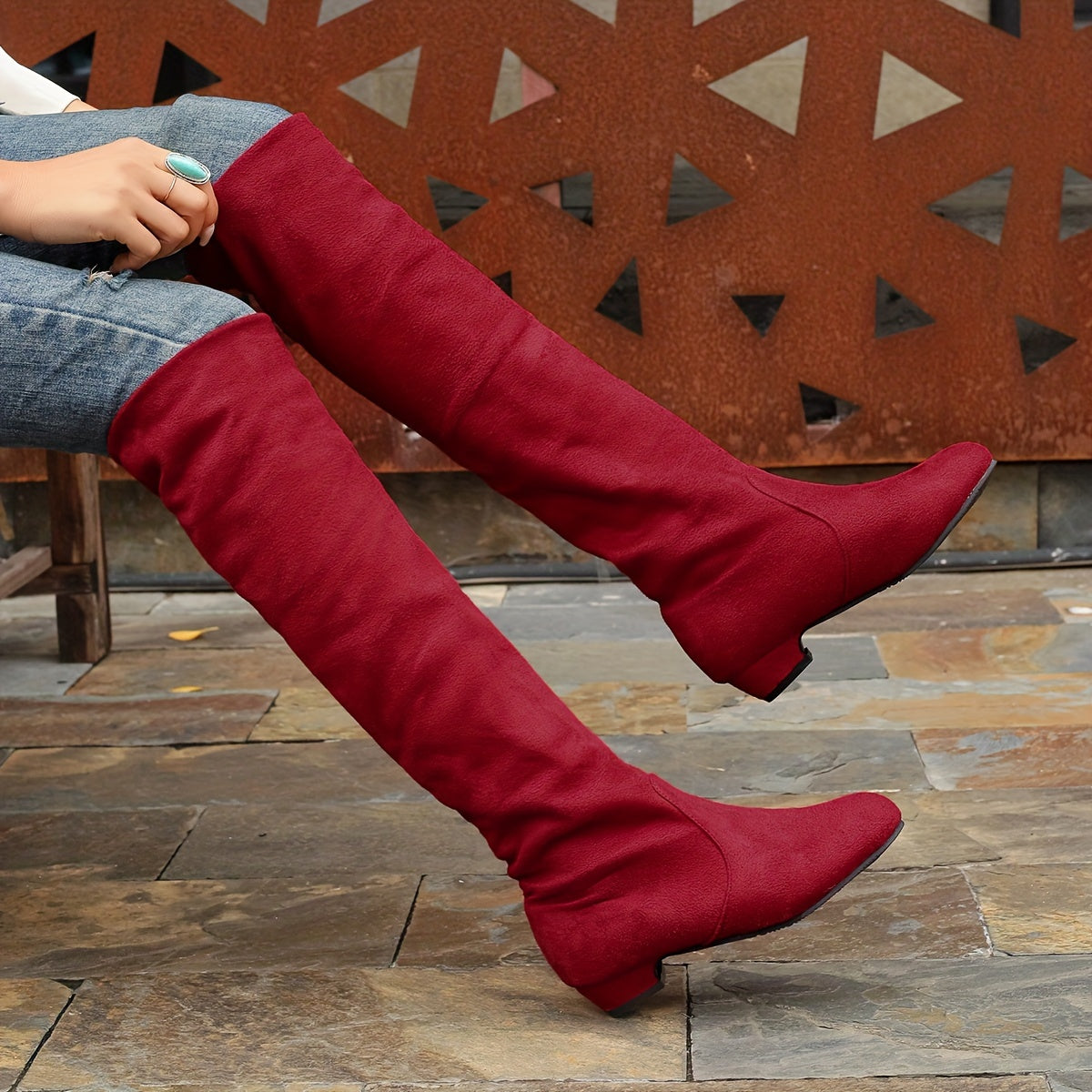 All-Season Comfort & Style: Chic Low Heel, Slip-On Boots with Round Toe & Solid Color for Women - LuxyXO