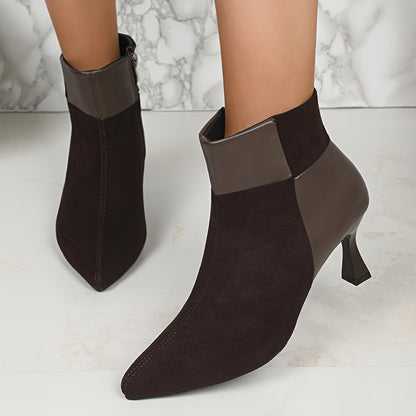 Botines elegantes de tacón de aguja marrón para mujer: zapatos de vestir de punta puntiaguda y tacón alto con cremallera lateral para uso diario y ocasiones especiales