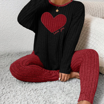 Conjunto de ropa de estar por casa con pantalones largos y mangas largas ajustados con forma de corazón en talla grande