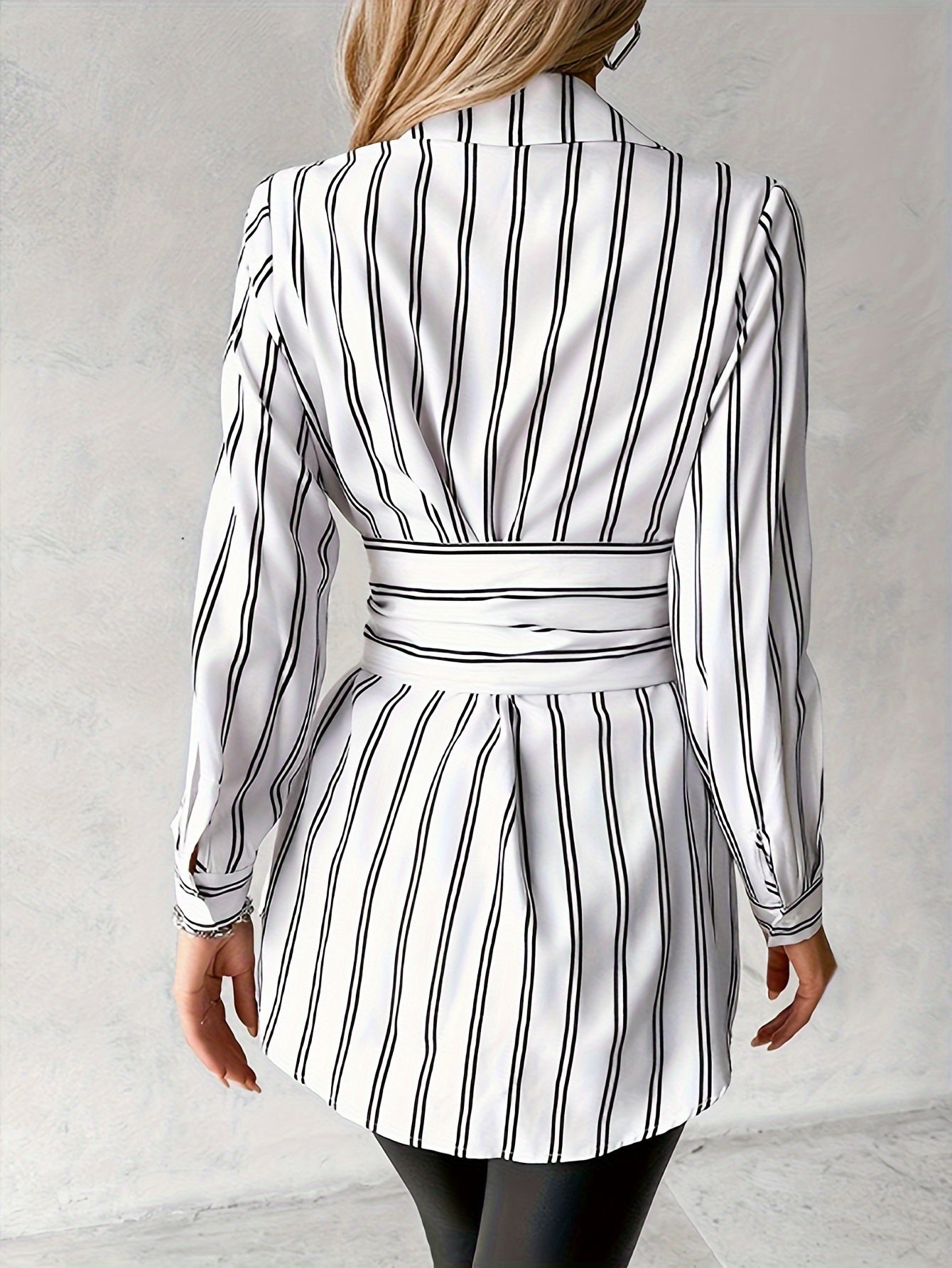 Vibrant Stripe Print - Lace-Up Cinched Waist Blouse - LuxyXO