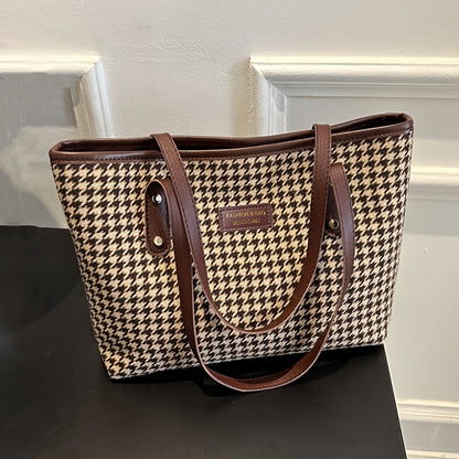Chic Houndstooth Tote Bag for Women - Spacious & Stylish Shoulder Handbag
