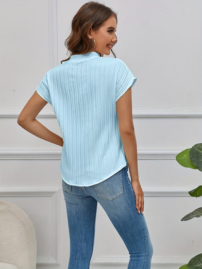 Richly Colored Gathered Ruched V Neck Blouse - Flattering V-Neckline, Comfortable Short Sleeves, Relaxed Fit - Perfect for Warm Weather, Stylish Womens Apparel for Spring & Summer