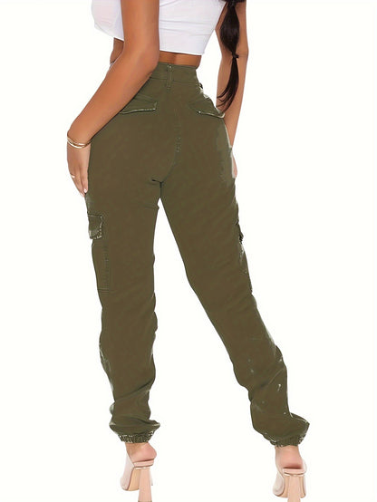 Camo Cargo Pants For Women High Waisted Camoflage Slim Fit Ripped Trousers Sweatpants With Pockets