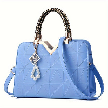 Fashion Top-Handle Handbag for Women, Solid Color Faux Leather Shoulder Bag, with Zipper Closure