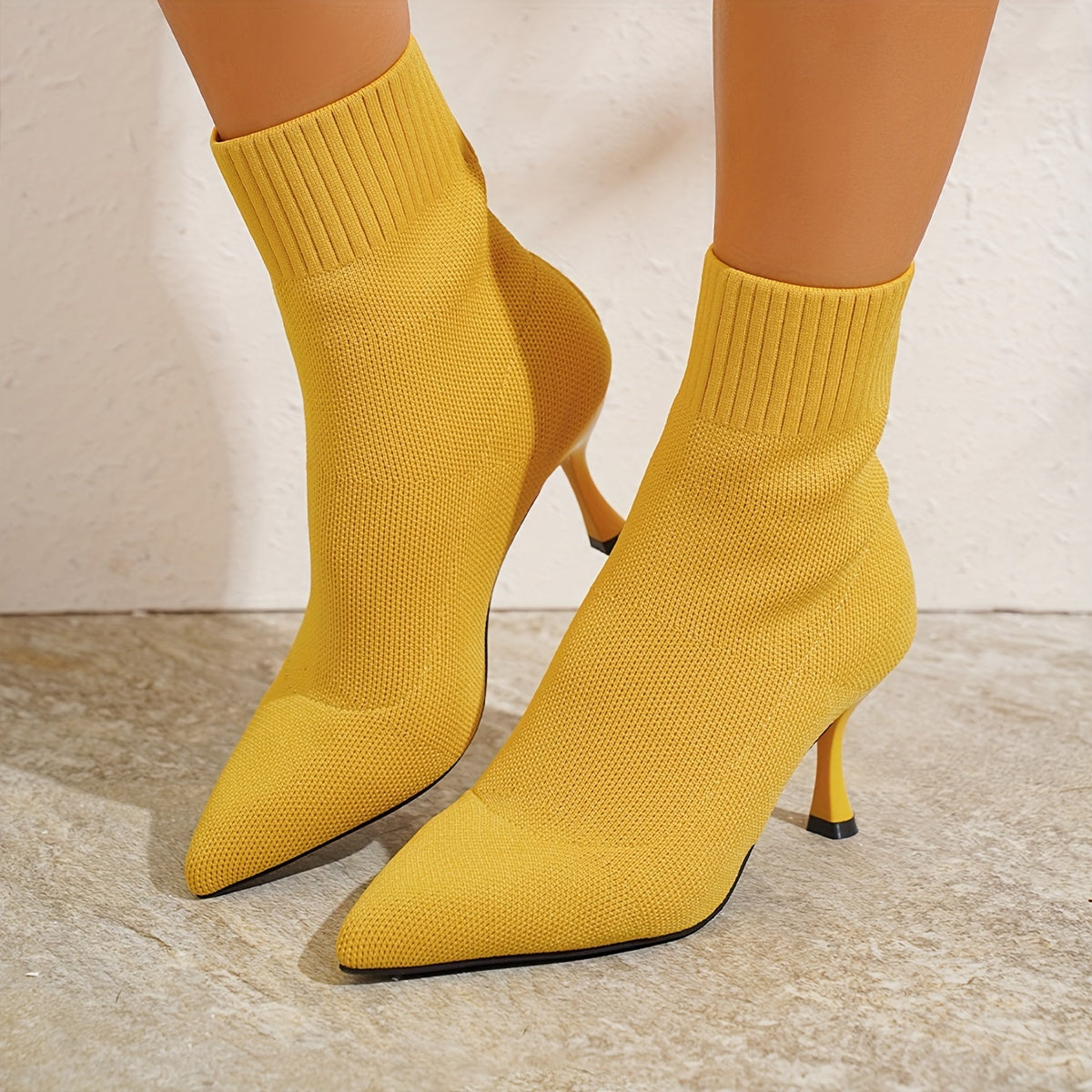 Elegant Solid Color Fabric Ankle Booties for Women - All-Season Slip-On Dress Boot with Pointed Toe, Stiletto Heel | Comfortable High-Heel Sock Boots from Taizhou - LuxyXO