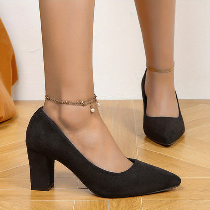 Elegant Breathable High-Block Heels with Pointed Toe: Perfect All-Season Comfort & Style