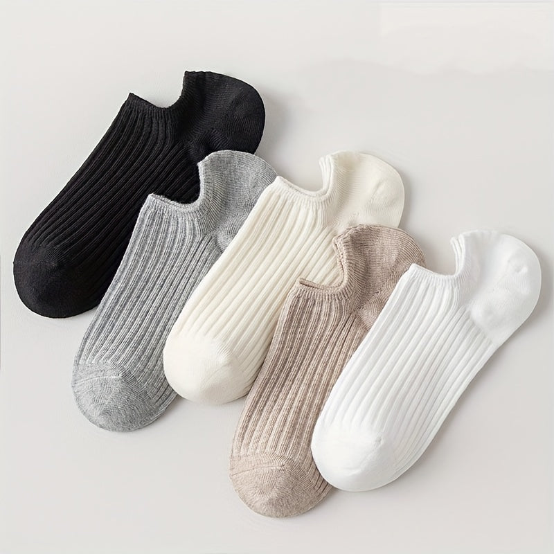 5/10 Pairs Solid Low Cut Socks, Simple & Breathable Unisex Invisible Socks, Women's Stockings & Hosiery