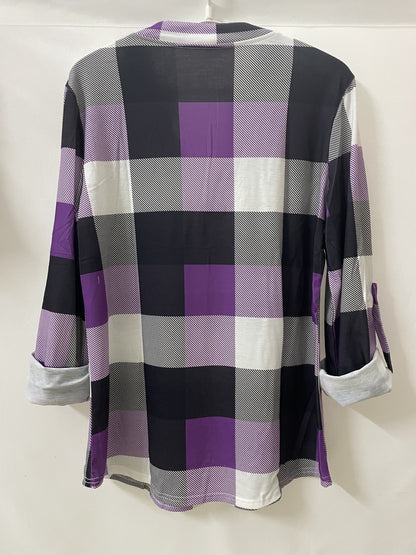 Camisa elegante de franela a cuadros: blusa suave de manga larga con cuello en V y ajuste relajado para uso diario, ropa informal de mujer para la temporada de otoño e invierno