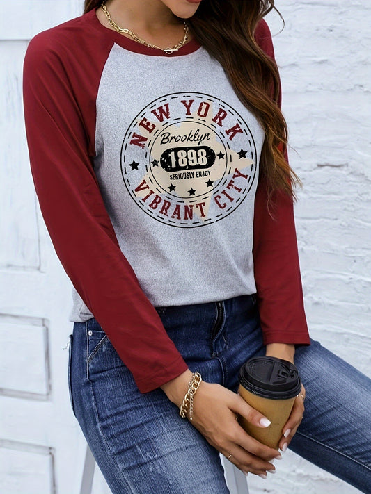 Letter Print Crew Neck Basic Top