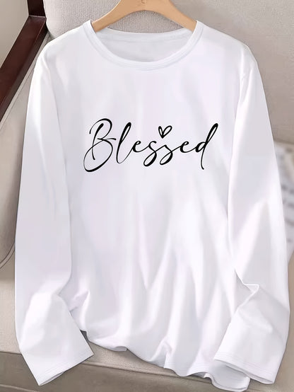 Camiseta de cuello redondo Blessed, camiseta informal de manga larga