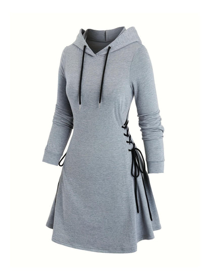 Vestido estilo sudadera con capucha gótica de talla grande, con cordones laterales, elegante y cómodo, lavable a máquina