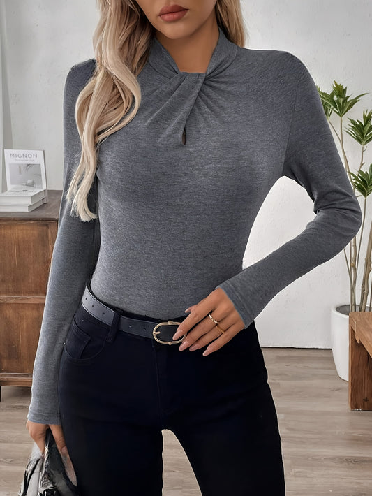 Elegant Polyester Turtleneck Sweater Top - Solid Color, Long Sleeve, Knit Fabric, Regular Fit for Women - Autumn/Winter Collection