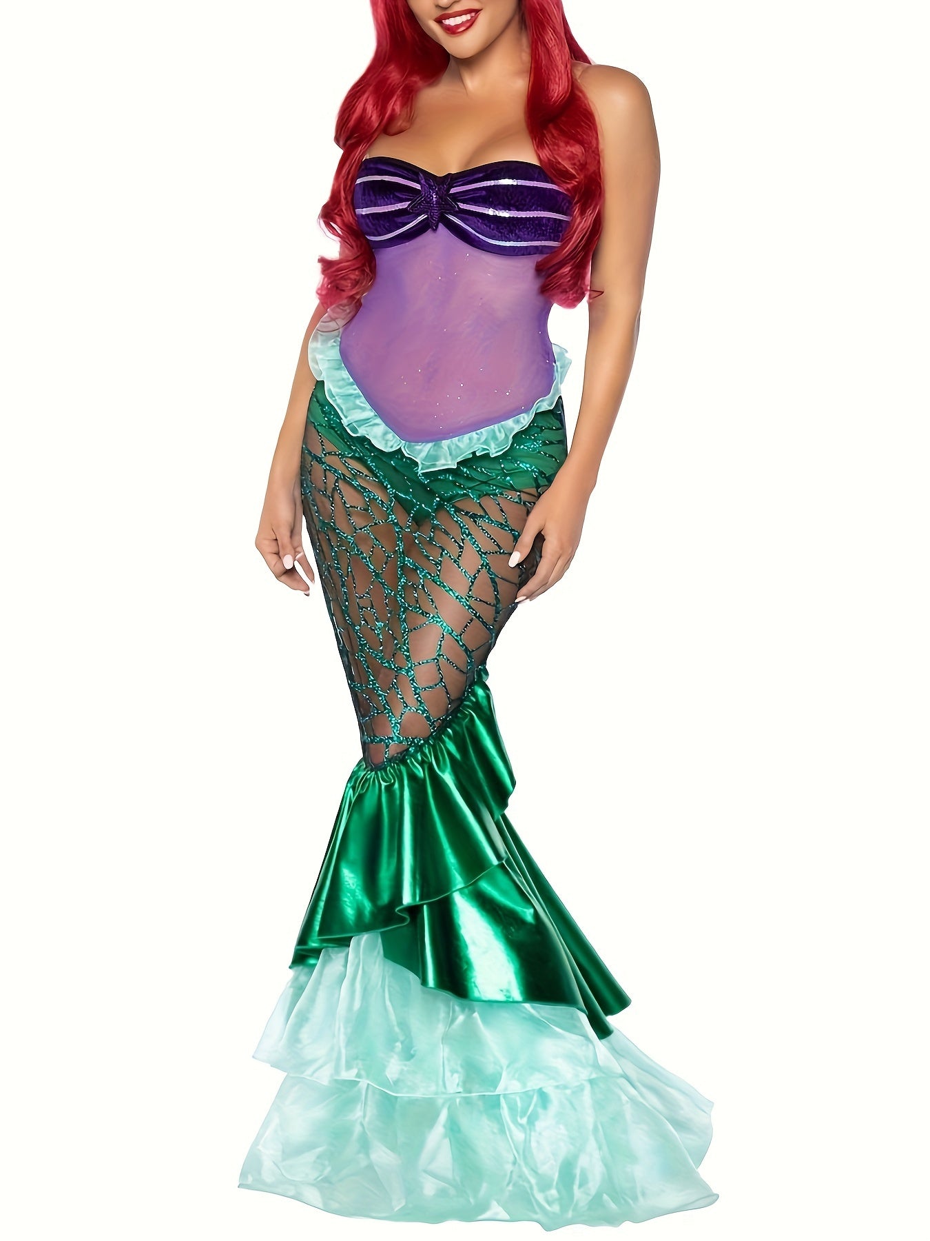 Women's Mermaid Party Costume, Strapless Tube Tops Ruffle Sequin Long Tail Cosplay Fancy Dress