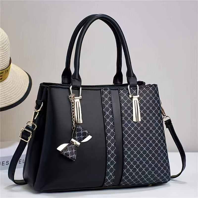 Chic Women's Tote Bag with Large Capacity - Fashionable Plaid Design