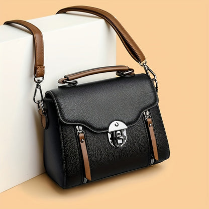 Retro Buckle Handbag For Women, Color Contrast Crossbody Bag,