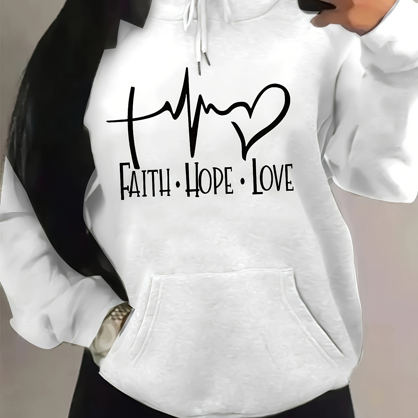 Sudadera con capucha y cordón con estampado de letras y corazones, sudadera informal de manga larga con capucha, ropa para mujer