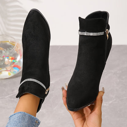 Dazzling Rhinestone Stiletto Heeled Boots - Fashion-Forward Womens Pointed Toe Dress Boots with Comfortable Fit & Smooth Side Zipper - For Glamorous Evening Outfits