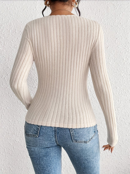 Stylish Plus Size Solid Color Sweetheart Neck T-Shirt - Women Plus Size Clothing, Elegant Long Sleeve Top for Spring and Fall, Comfortable and Flattering Fit, Versatile Wardrobe Essential