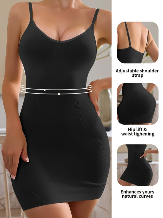 Elegant Seamless Shapewear Slip Dress with Removable Pads - Tummy Control, Slimming Bodycon Fit & Lift Support