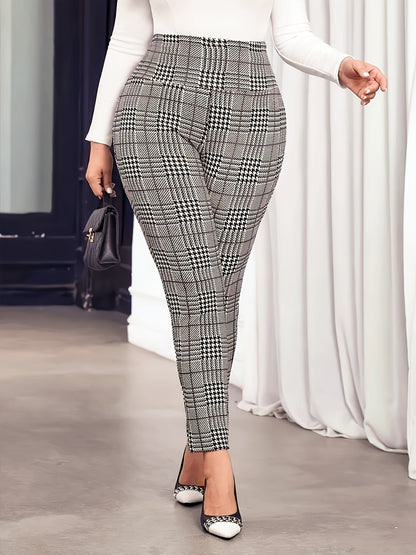 Leggings ajustados con estampado a cuadros de talla grande: elásticos, cómodos y versátiles para uso diario: ropa suave, transpirable y favorecedora para mujer en tallas grandes para ocasiones informales