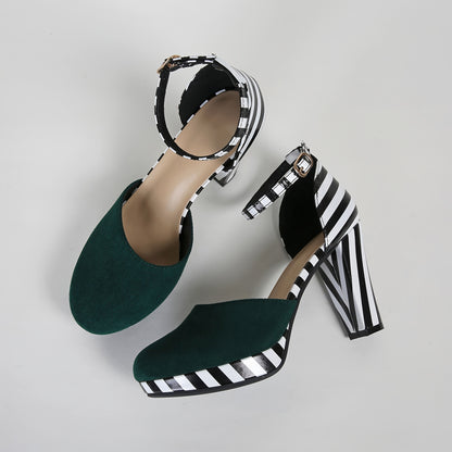 Chic Striped DOrsay High Heel Sandals - Adjustable Ankle Strap Platform - Perfect for Parties & Any Occasion - Fashionable Dress Shoes