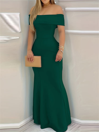 Elegante vestido largo liso con hombros descubiertos: vestidos de mujer para fiestas, banquetes, bodas, ocasiones especiales, compromisos, ceremonias y eventos nocturnos con un diseño elegante