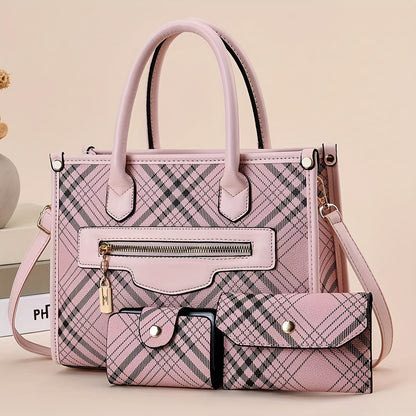 Chic Colorblock Women's Bag Set - Fashionable Tote, Shoulder & Crossbody Bags with Clutch Purse