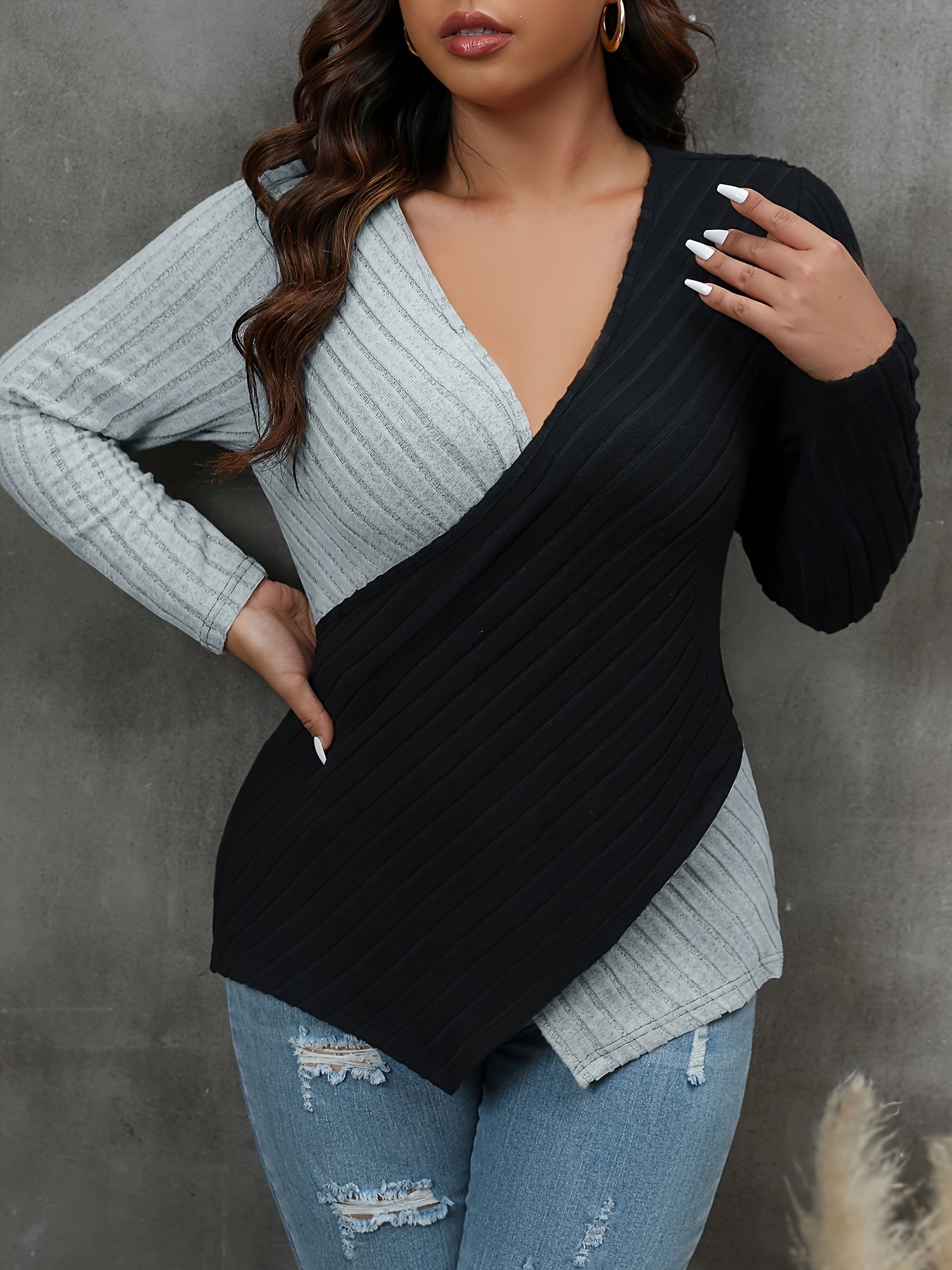 Plus Size Colorblock Ribbed Top