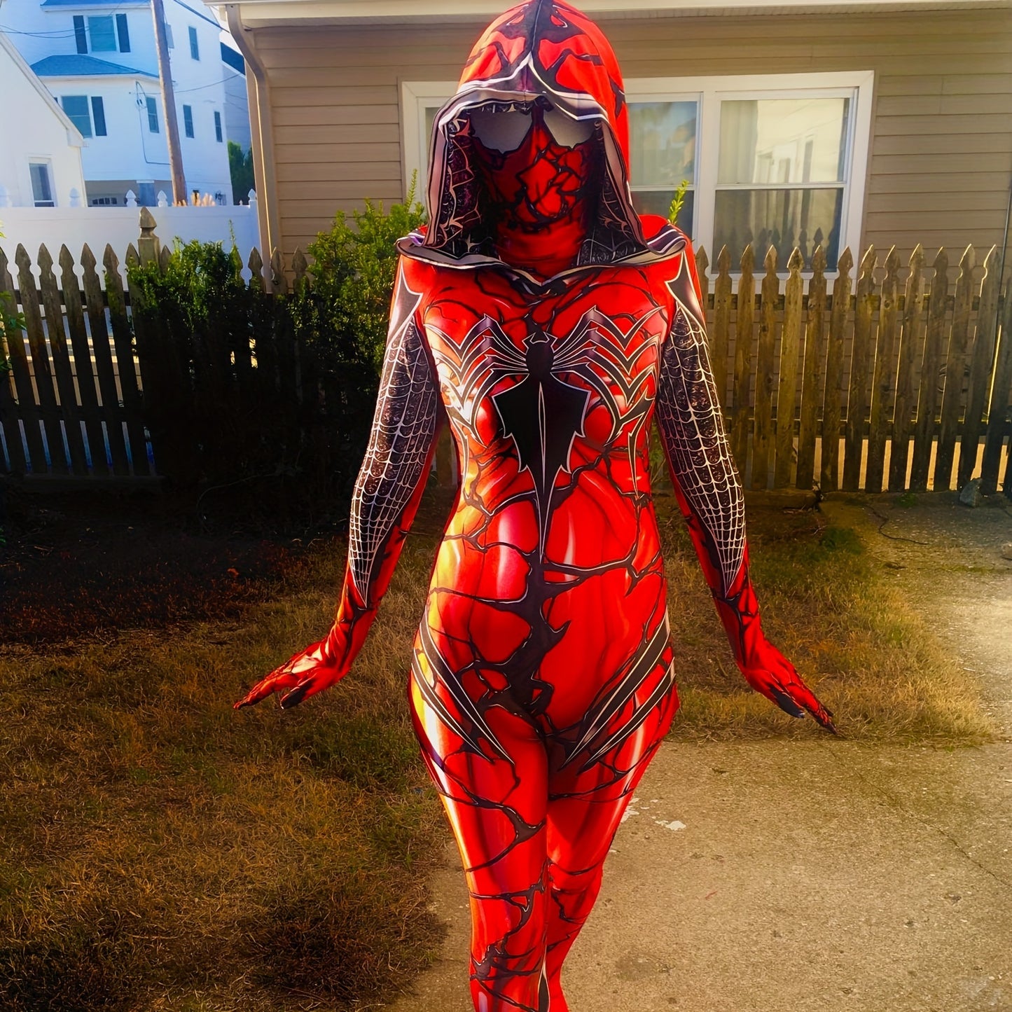 Women's Gwenom Spider-Man Red Bodysuit Costume Set -