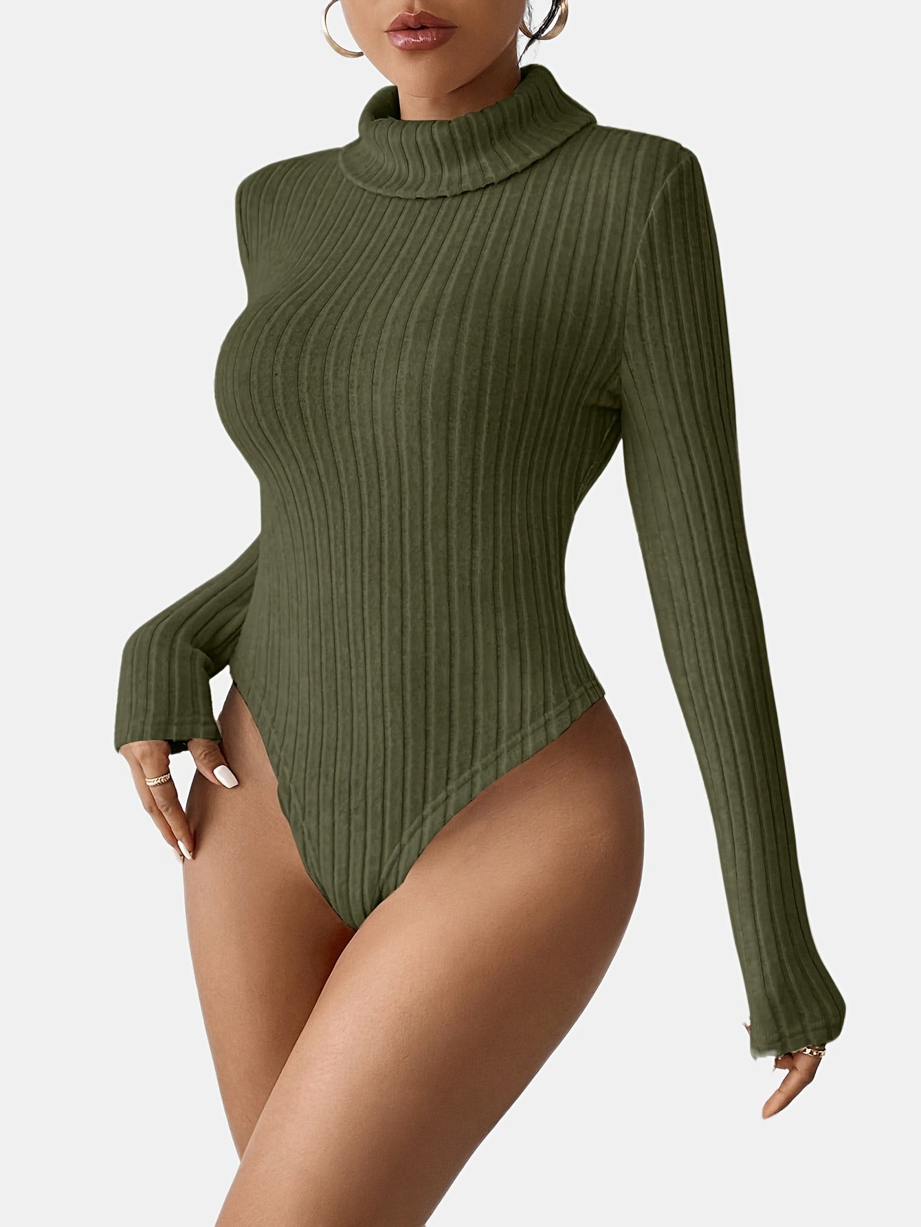 Sexy Turtle Neck Long Sleeve One Piece Bodysuit Top - LuxyXO